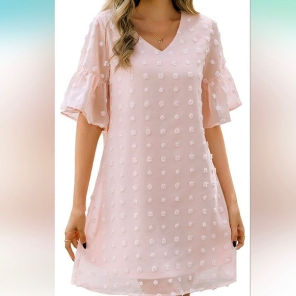 Blooming Jelly Dresses & Skirts - Blooming Jelly Pompom V-Neck Ruffle Sleeve Mini Dress Size XXL